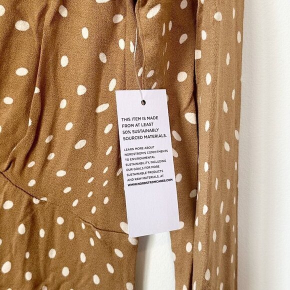NWT BP Tan Polka Dot Long Sleeve V-Neck Sustainable Dress - Size: S - Picture 6 of 7